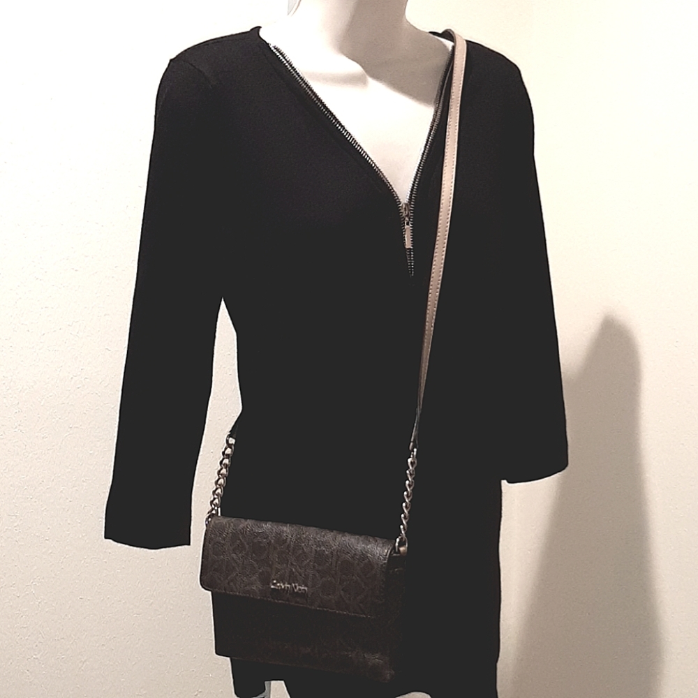 CALVIN KLEIN BROWN MONOGRAM CROSSBODY BAG